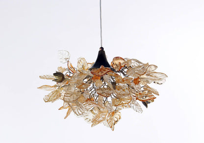 Lighting hanging chandeliers with Gold and clear color flowers and leaves, for Dining Room , hall or bedroom.
