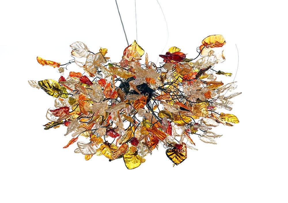 Large Floral Chandelier: Champagne Resin Flowers & Leaves Lighting