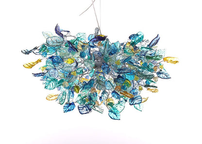 Large Hanging chandeliers with Sea color flowers & leaves for Dining Room, living room