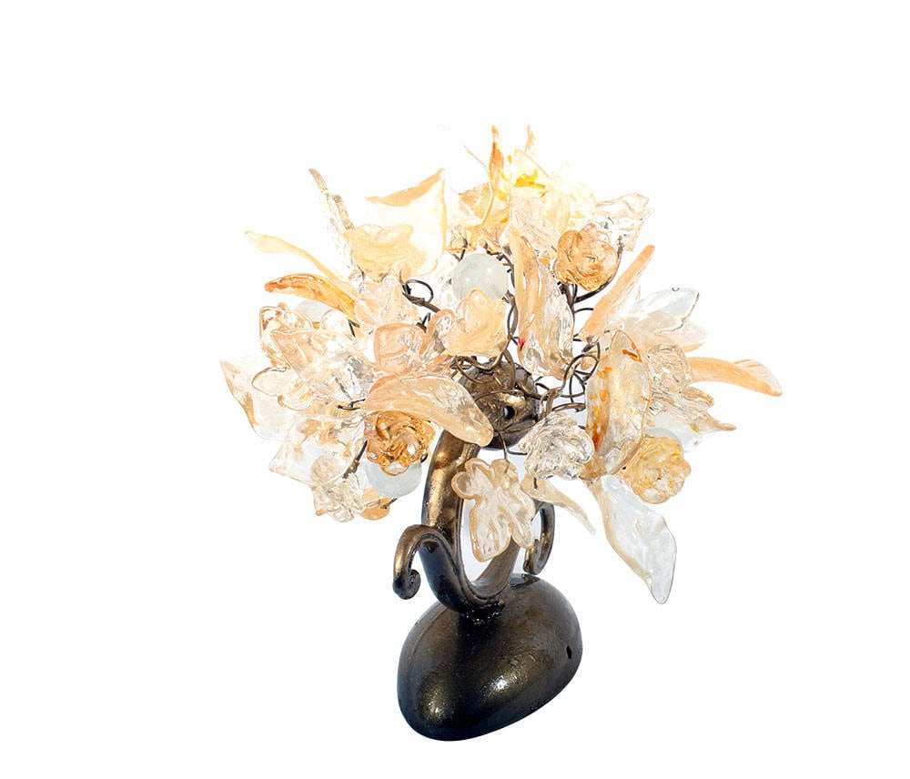 Floral Wall Sconce: Cream & Gold Resin Flowers, Brass Accent