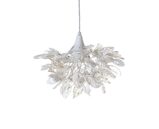 Elegant Floral Chandelier: White Resin Flowers & Leaves Lighting