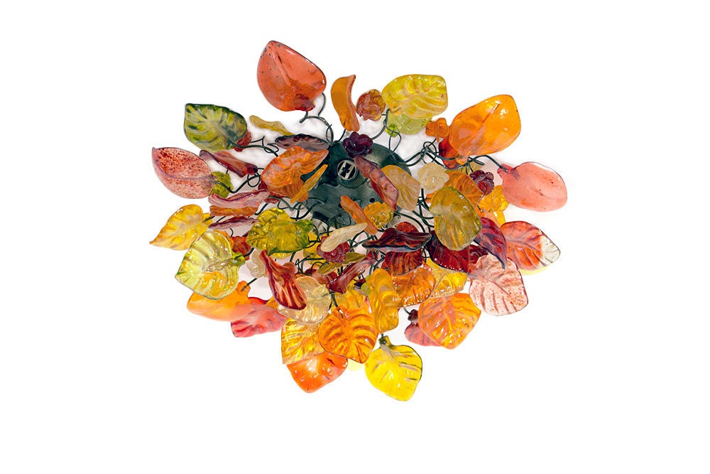 Flush mount ceiling light with Warm color flowers and leaves