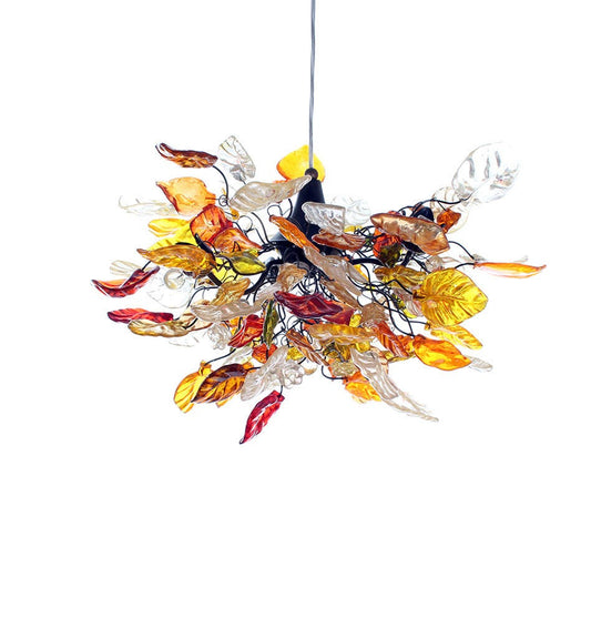 Lighting hanging chandeliers with Champagne Autumn color flowers and leaves, for Dining Room , hall or bedroom.