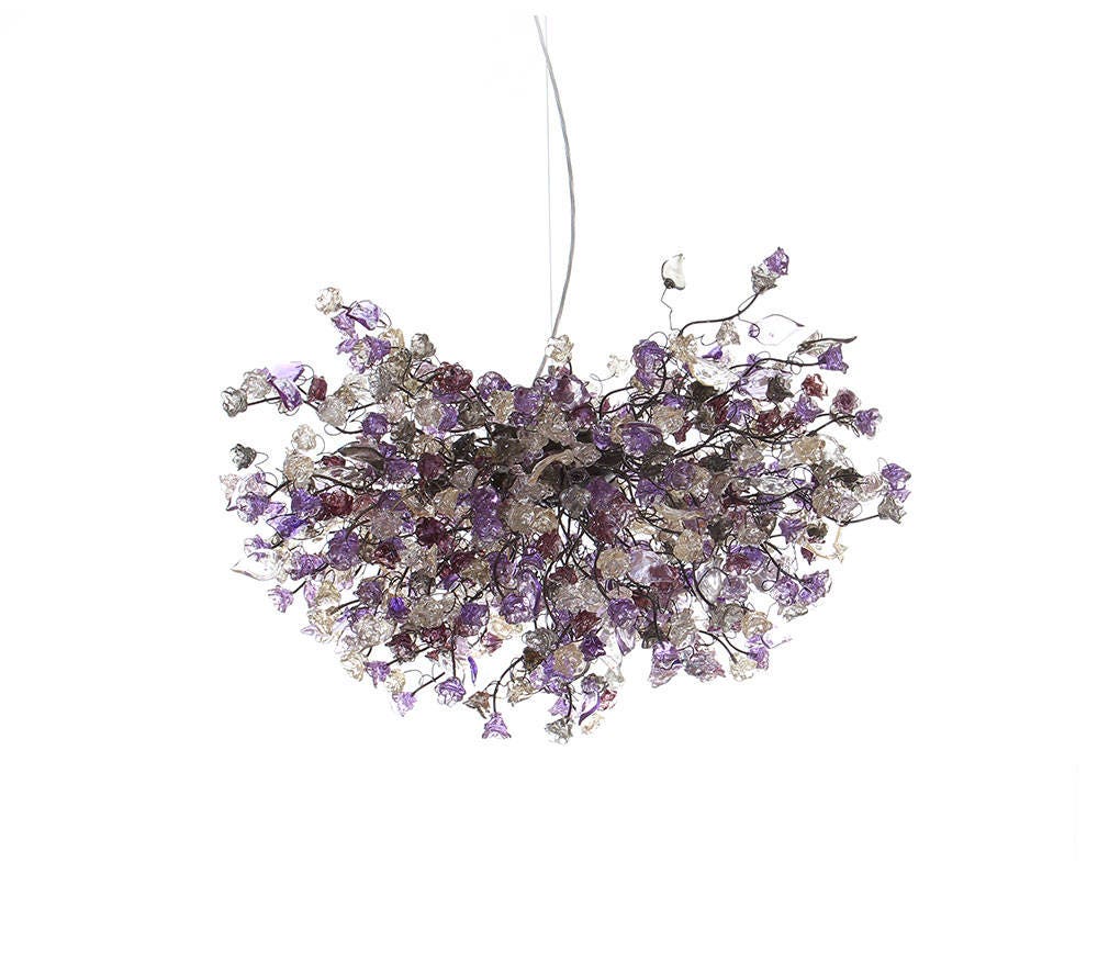 Flowers Hanging chandeliers with violet, gray and clear flowers for Dining Room