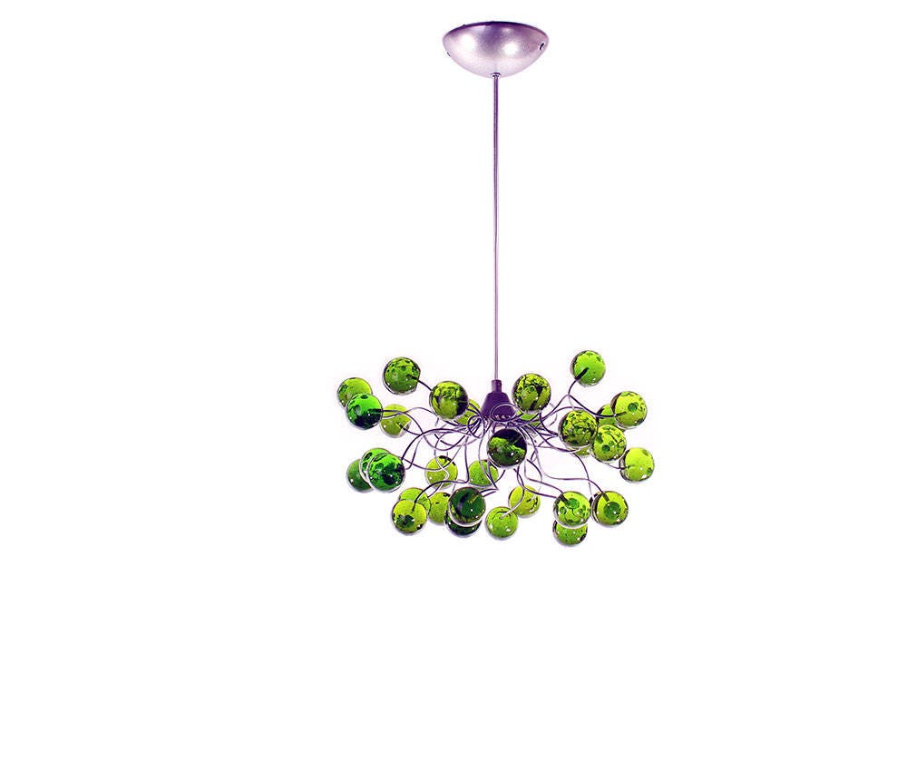 Green Ceiling light, pendant light with Green transparent bubbles, for girls or boy bedroom .