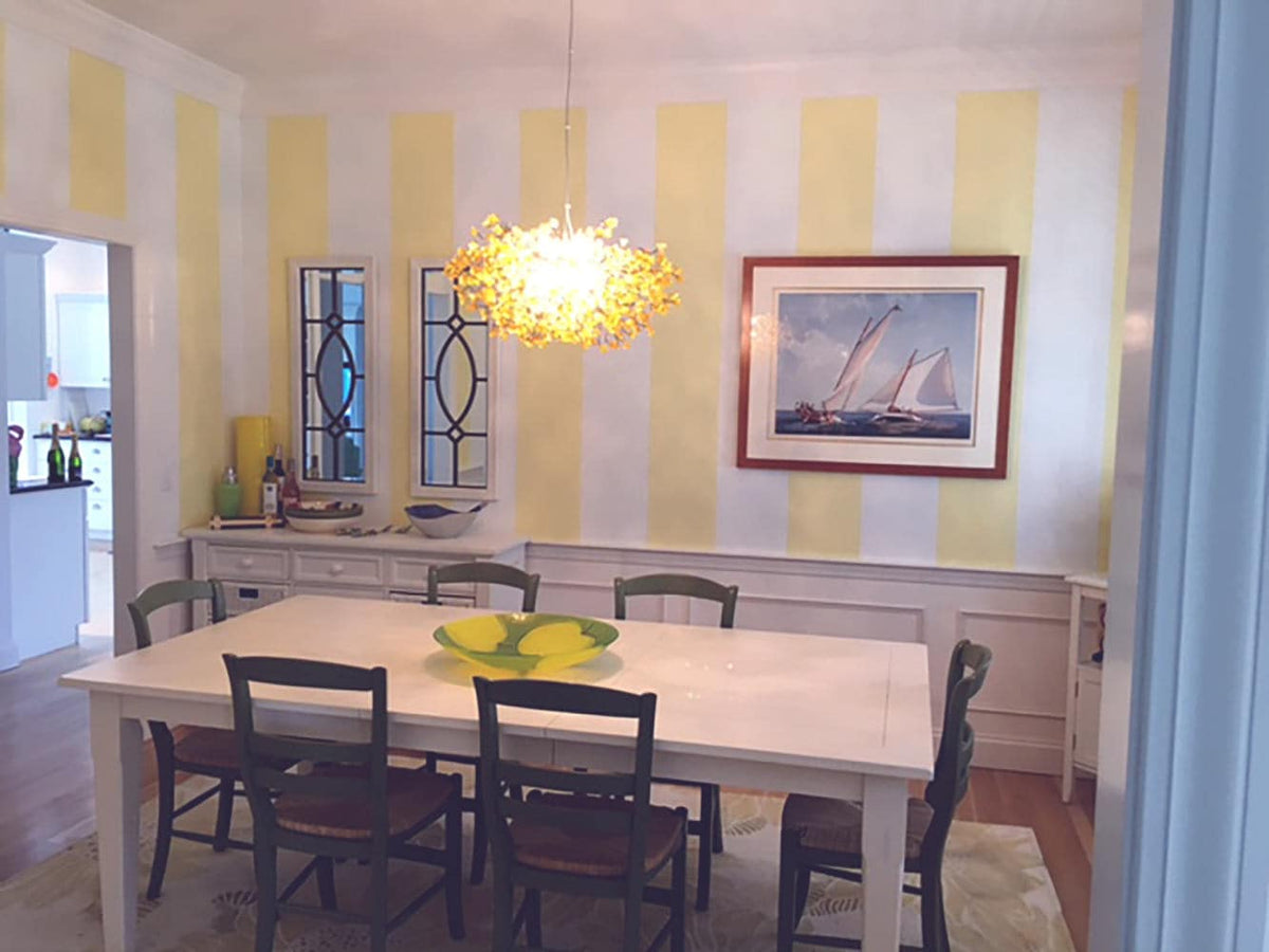 Hanging ceiling light with yellow flowers for dining room.