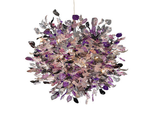 Purple Floral Resin Chandelier: Flush Mount Ceiling Light Decor