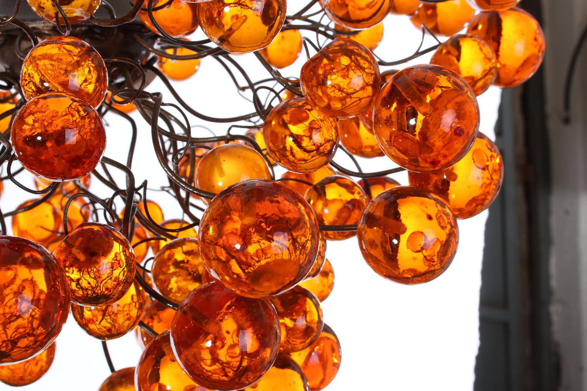 Orange Ceiling Light, elegant and unique chandelier with different size of bubbles for children room or dining room.