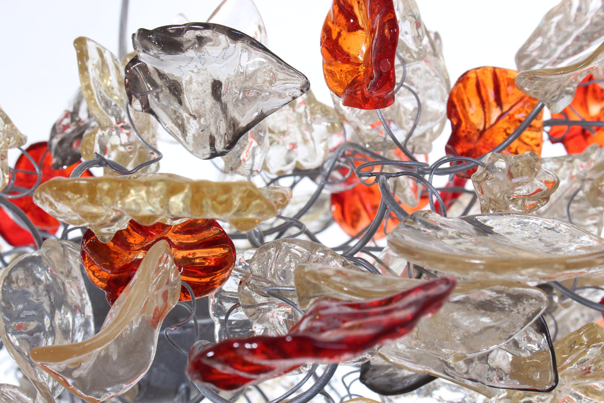 Unique Chandeliers Lighting, Modern chandelier with clear gray and red flowers and leaves for Dining Room, bedroom or living room.