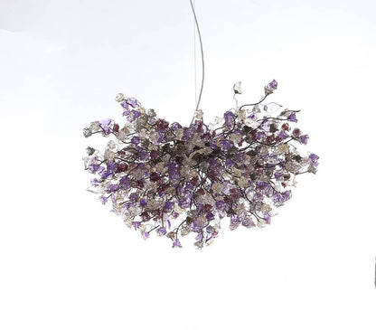 Flowers Hanging chandeliers with violet, gray and clear flowers for Dining Room