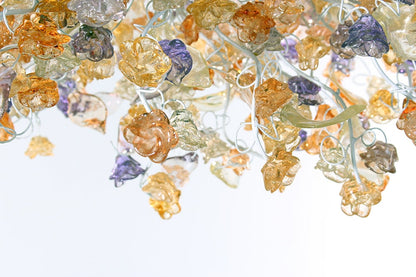 Hanging chandeliers with orange clear and purple color flowers and leaves for Dining Room, bedroom or living room.