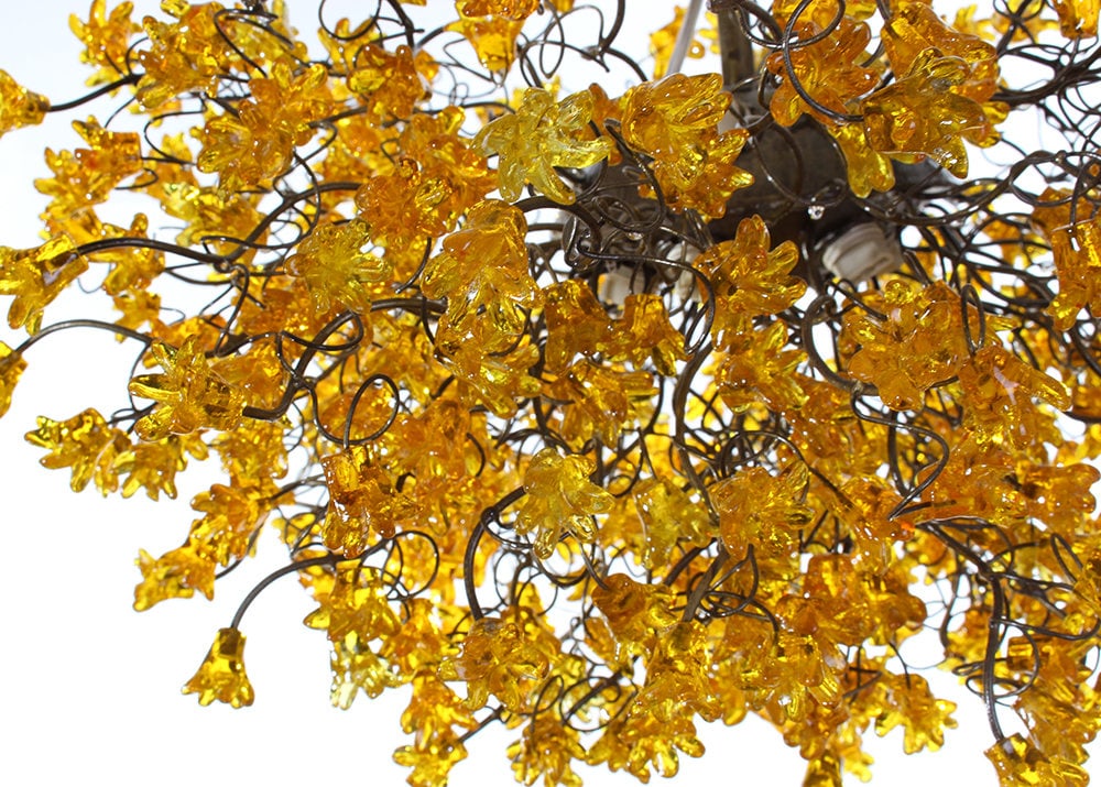 Large Yellow Floral Chandelier: Handmade Flower Resin Ceiling Lighting