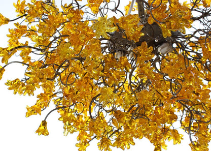 Large Yellow Floral Chandelier: Handmade Flower Resin Ceiling Lighting