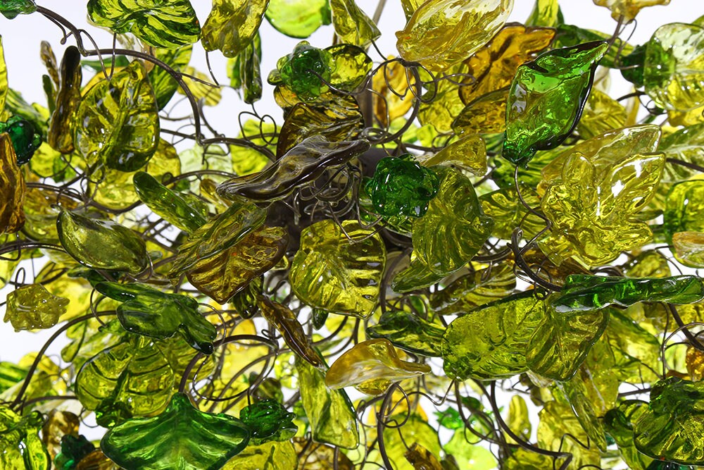 Large Hanging Chandeliers Lighting with Green color flowers and leaves for Dining Room