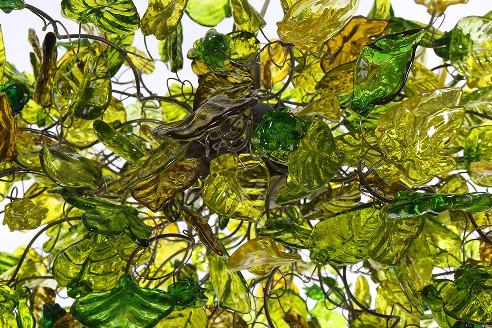 Large Hanging Chandeliers Lighting with Green color flowers and leaves for Dining Room