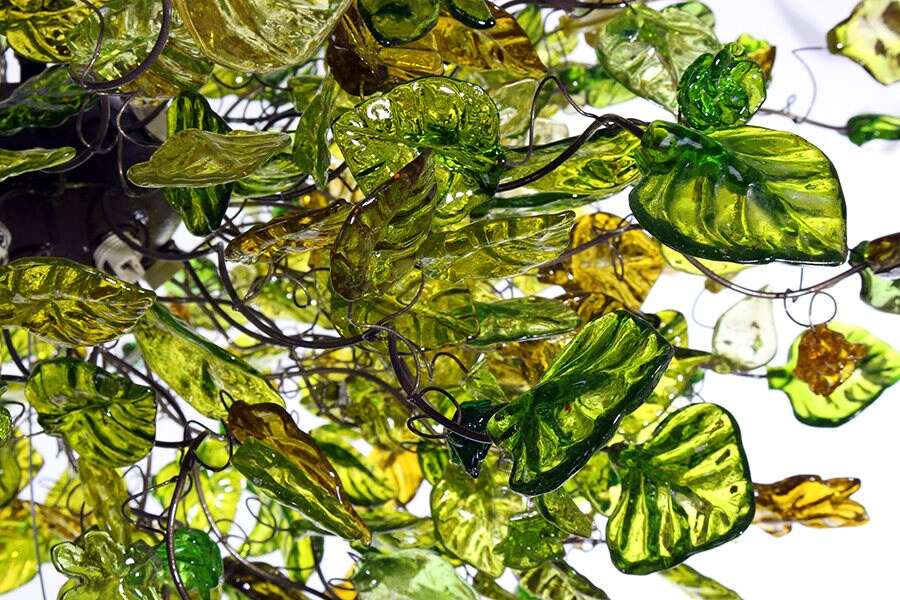 Large Hanging Chandeliers Lighting with Green color flowers and leaves for Dining Room