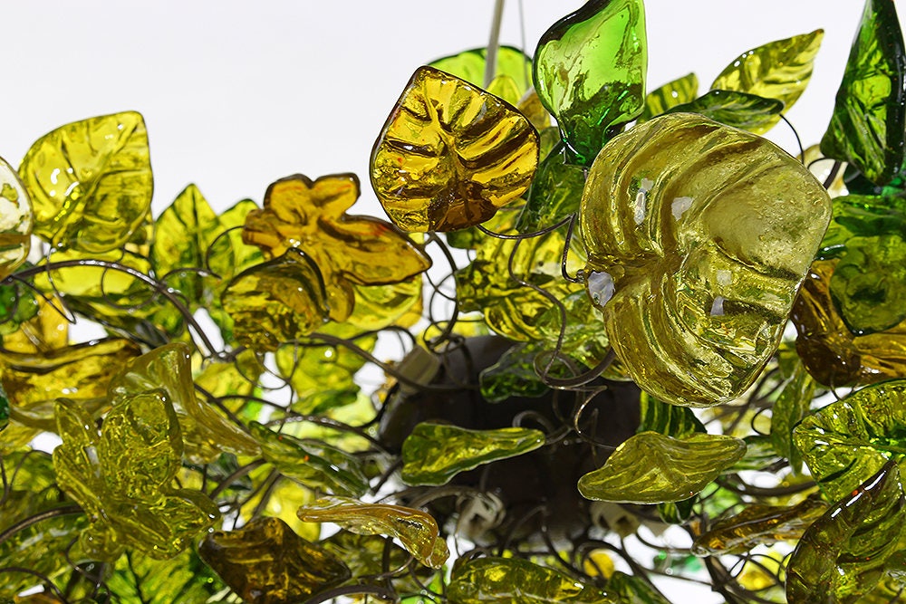 Large Hanging Chandeliers Lighting with Green color flowers and leaves for Dining Room
