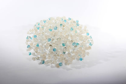 Flush mount ceiling light - clear and turquoise flowers, elegant ceiling mount light for kitchen, living room or Dining Room.