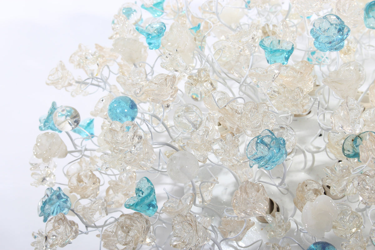 Flush mount ceiling light - clear and turquoise flowers, elegant ceiling mount light for kitchen, living room or Dining Room.