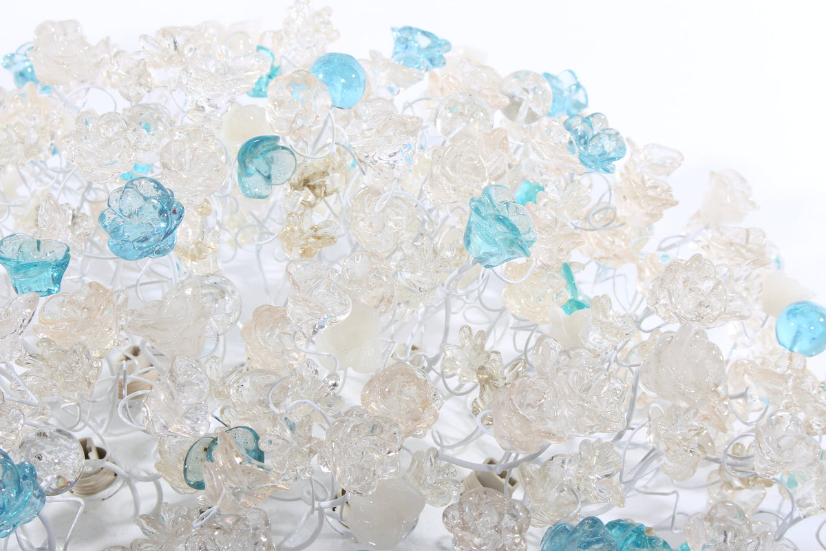 Flush mount ceiling light - clear and turquoise flowers, elegant ceiling mount light for kitchen, living room or Dining Room.