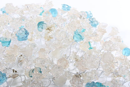 Flush mount ceiling light - clear and turquoise flowers, elegant ceiling mount light for kitchen, living room or Dining Room.