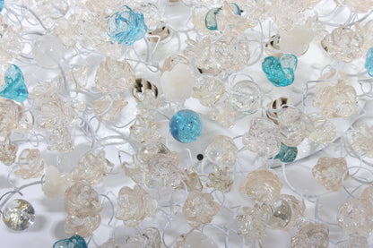 Flush mount ceiling light - clear and turquoise flowers, elegant ceiling mount light for kitchen, living room or Dining Room.