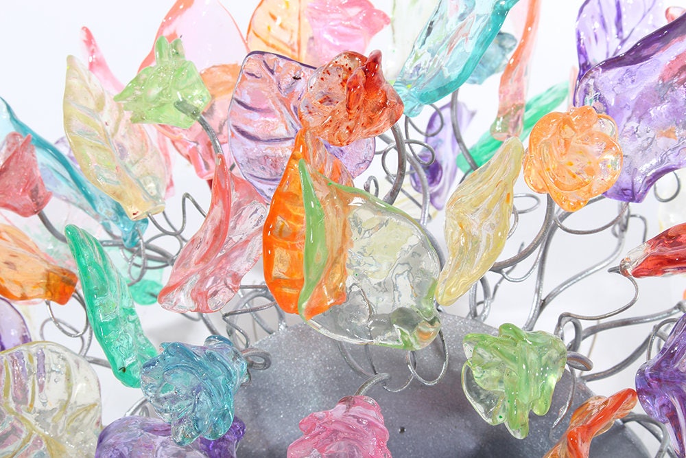 Wall lighting with Pastel color leaves and flowers -unique wall sconce with pastel flowers and leaves for hall, bathroom, bedroom.