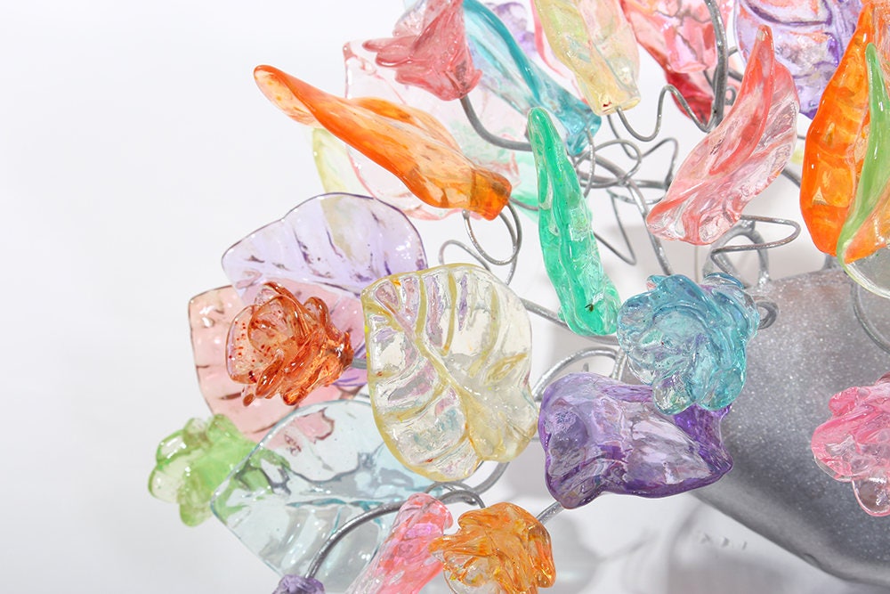 Wall lighting with Pastel color leaves and flowers -unique wall sconce with pastel flowers and leaves for hall, bathroom, bedroom.