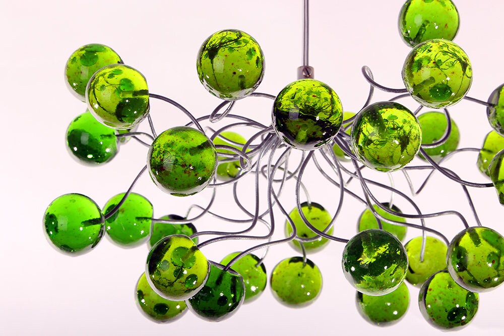 Green Ceiling light, pendant light with Green transparent bubbles, for girls or boy bedroom .