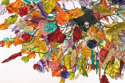 Big Hanging chandeliers with Colorful flowers and leaves