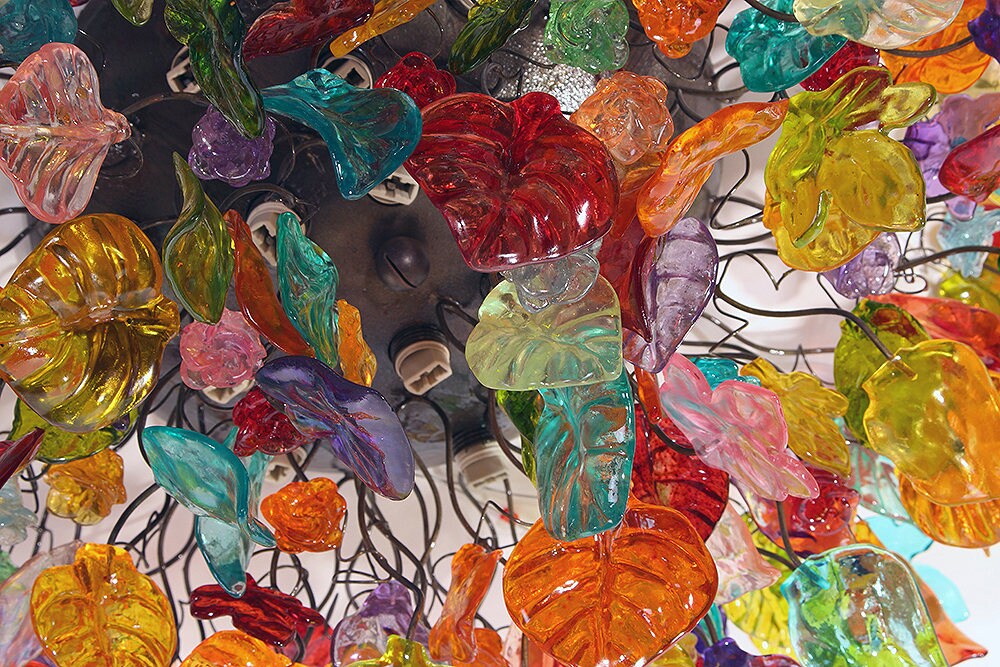 Large colorful Ceiling mount light with flowers and leaves for kitchen, living room or Dining Room.