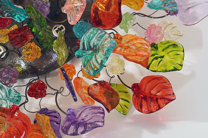 Large colorful Ceiling mount light with flowers and leaves for kitchen, living room or Dining Room.