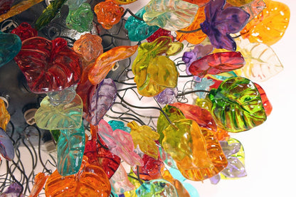 Large colorful Ceiling mount light with flowers and leaves for kitchen, living room or Dining Room.