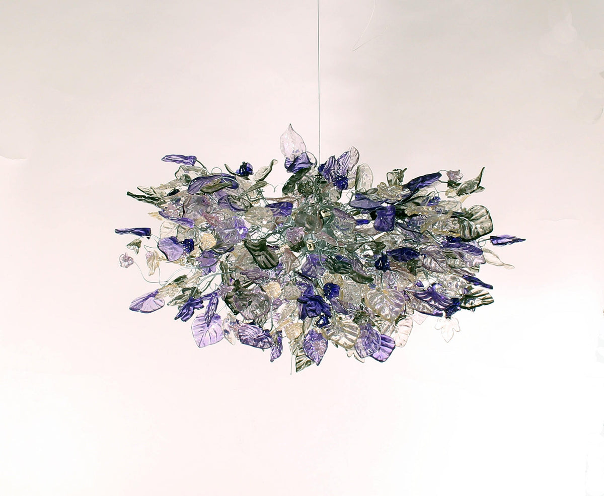 Violet Hanging chandeliers with purple, gray and clear flowers and leaves for Dining Room, bedroom or living room.