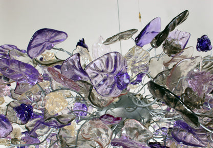 Violet Hanging chandeliers with purple, gray and clear flowers and leaves for Dining Room, bedroom or living room.