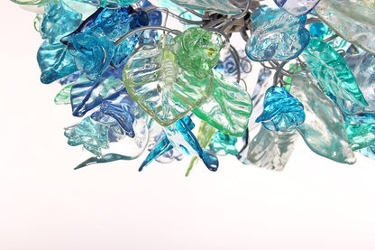 Pendant Lighting for kitchen island with sea color flowers and leaves.
