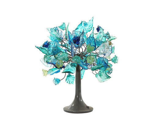 Blue Table lamp, decorative table lamp with sea color leaves and flowers for bedside table.