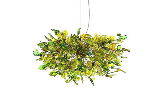 Large Hanging Chandeliers Lighting with Green color flowers and leaves for Dining Room