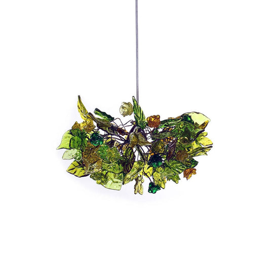 Ceiling Light fixture with green flowers and leaves - pendant light for rooms, bedroom, bathroom