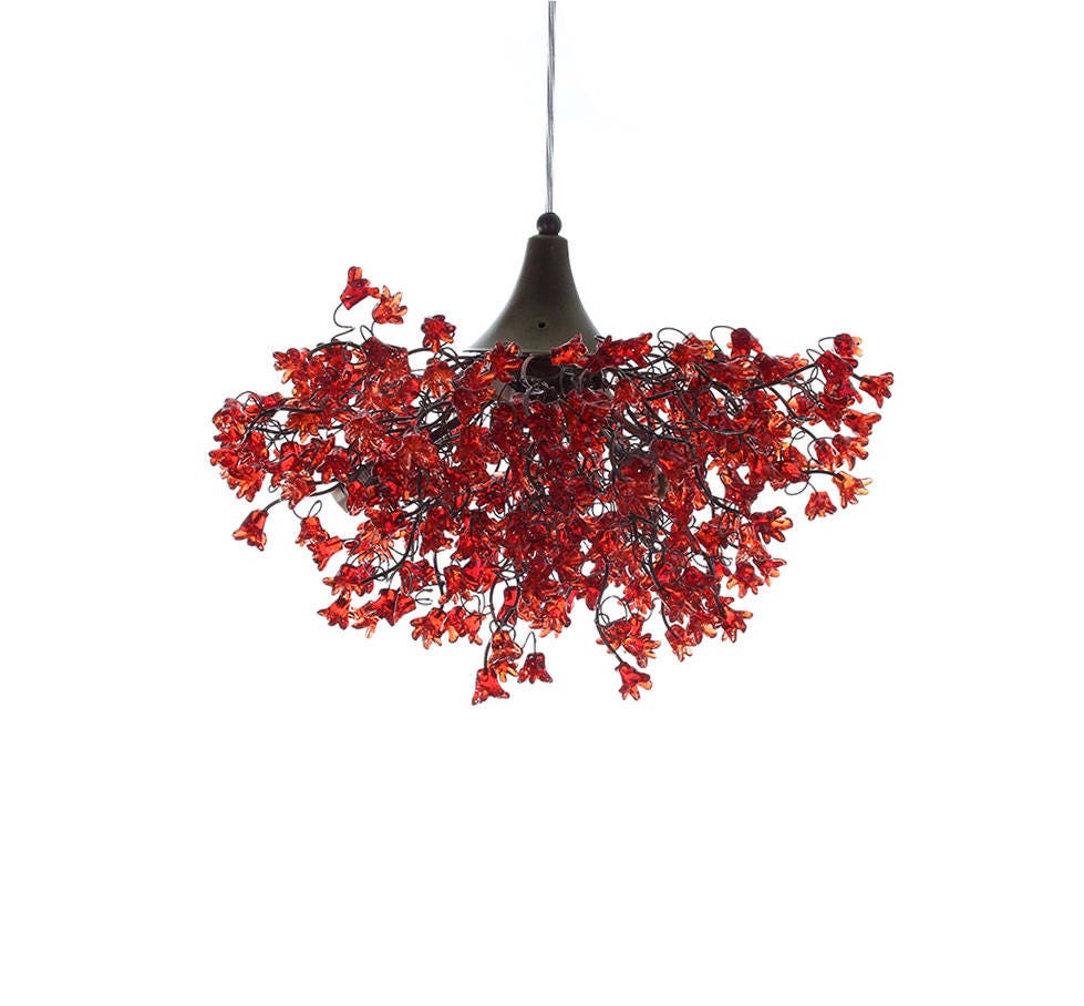 Romantic Red Chandeliers with flowers, hanging lamp for living room, bedroom.