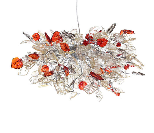 Unique Chandeliers Lighting, Modern chandelier with clear gray and red flowers and leaves for Dining Room, bedroom or living room.