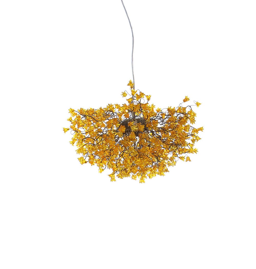 Hanging ceiling light with yellow flowers for dining room.