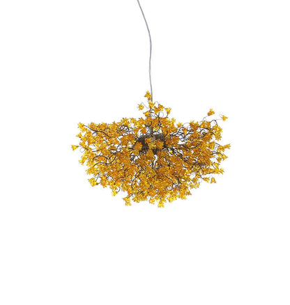 Large Yellow Floral Chandelier: Handmade Flower Resin Ceiling Lighting