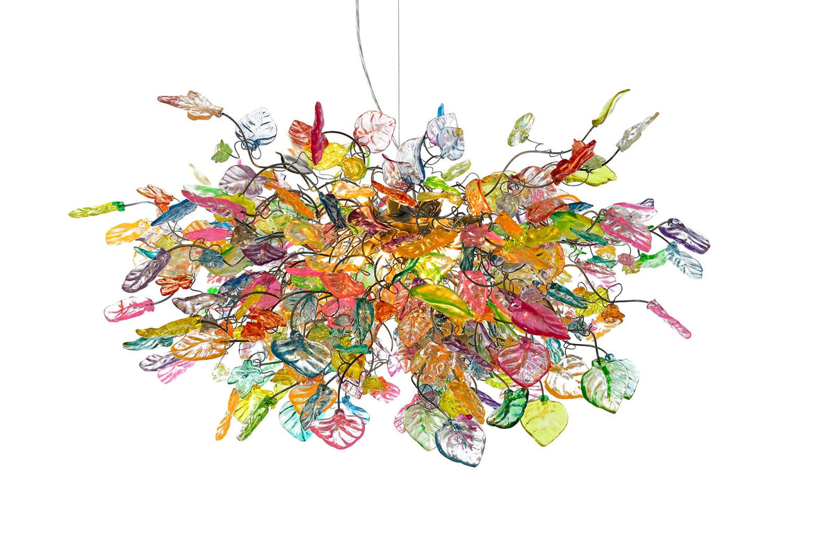 Pastel Flower Chandelier: Handmade Resin Leaves, Bronze Base