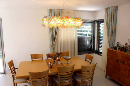Floral Chandelier Lighting: Multicolored Resin Flowers & Leaves