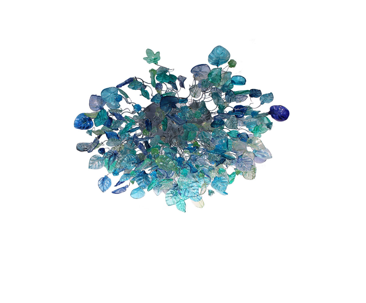 Large Flush Mount Ceiling Light with sea color flowers and leaves, unique ceiling mount light for kitchen.