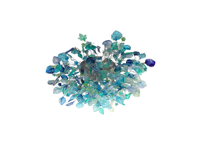Large Flush Mount Ceiling Light with sea color flowers and leaves, unique ceiling mount light for kitchen.