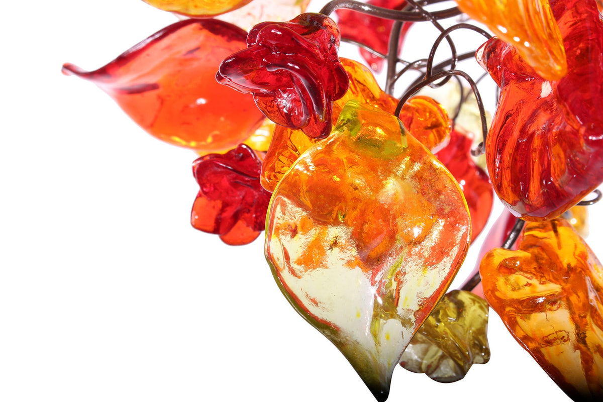 Ceiling light fixture with warm color flowers and leaves, unique pendant light.