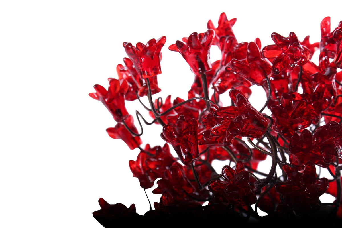 Red Table lamp, bedside lamp with Red jumping flowers and metal wires, romantic and special desk lamp for her- valentine day