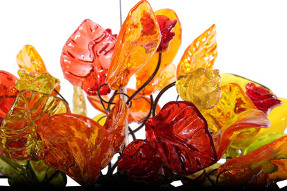 Ceiling light fixture with warm color flowers and leaves, unique pendant light.